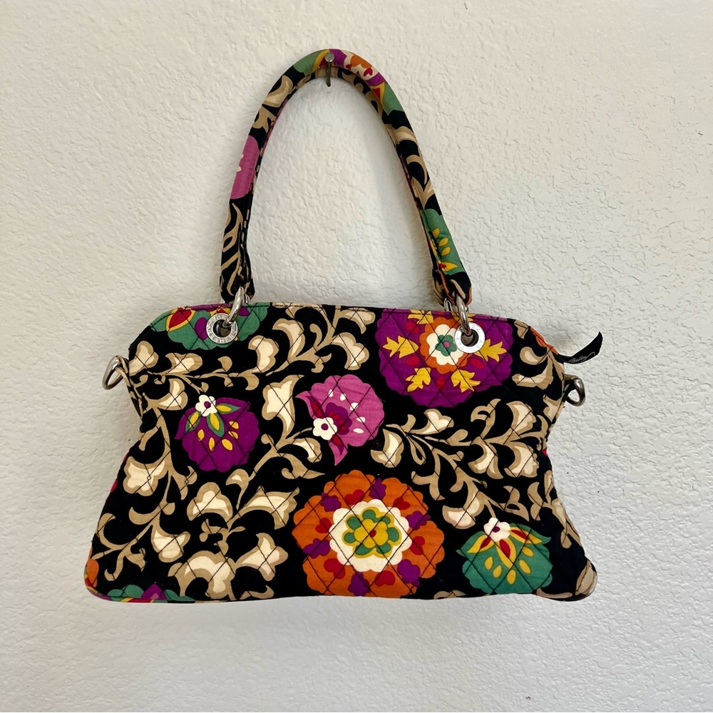 Vera Bradley Black & Floral  Handbag with Embroidery-Inspired Design